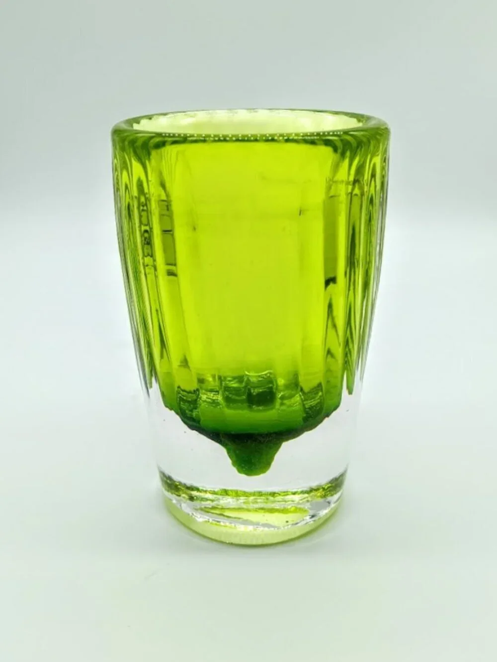 Handmade Lime Green Ribbed Studio Art Glass Candle Holder